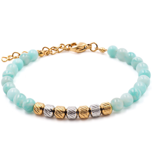 Bracelet acier - billes 4mm lapiz lazuli - 15+4cm - Carla Valenti