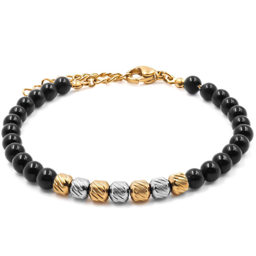 Bracelet acier doré - billes 4mm onyx - 15+4cm - Carla Valenti