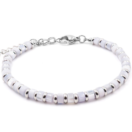 Bracelet acier - nacre teintée - diamètre 4mm - 15+4cm - Carla Valenti