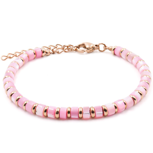 Bracelet acier rosé - nacre teintée - diamètre 4mm - 15+4cm - Carla Valenti
