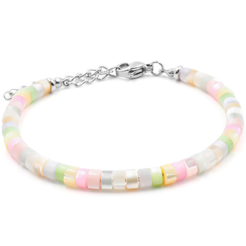 Bracelet acier - nacre teintée imitation morganite - diamètre 4mm - 15+4cm - Carla Valenti