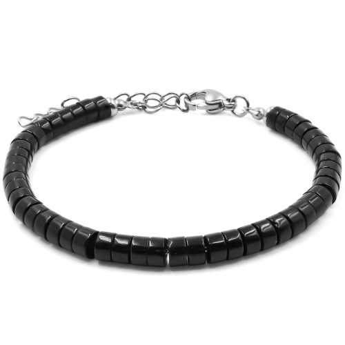 Bracelet acier - onyx - diamètre 4mm - 15+4cm - Carla Valenti