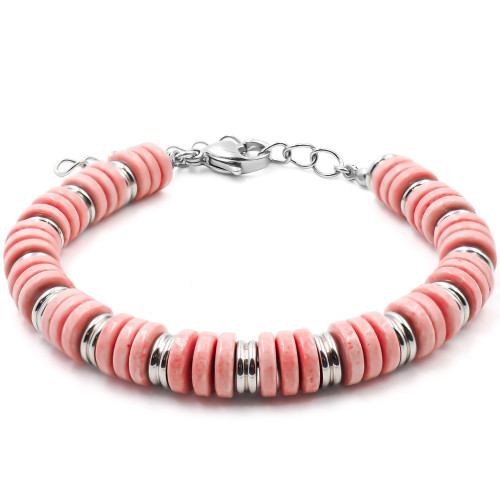 Bracelet acier - minerai oxydé teinté rose - 15+4cm - Carla Valenti