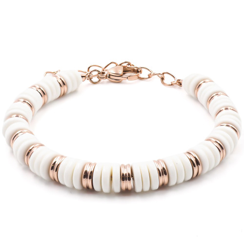Bracelet acier rosé - minerai oxydé teinté blanc - 15+4cm - Carla Valenti