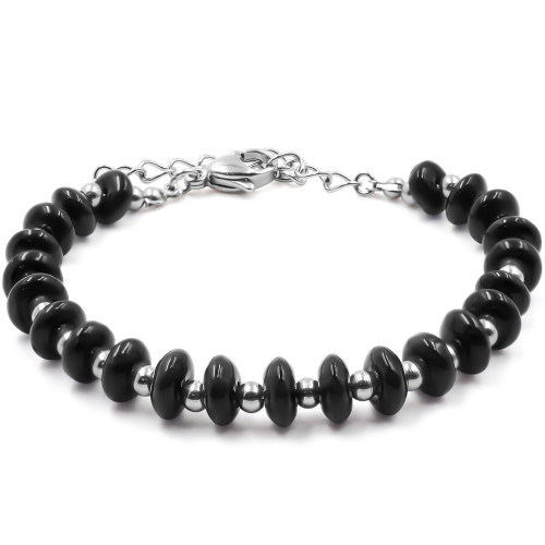 Bracelet acier - disques onyx 6mm - 15+4cm - Carla Valenti