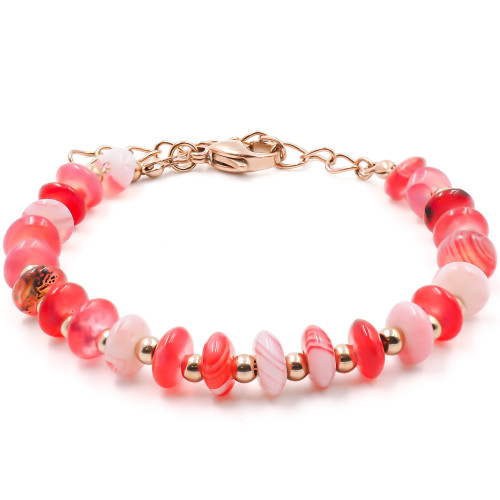 Bracelet acier rosé - disques agate rose 6mm - 15+4cm - Carla Valenti