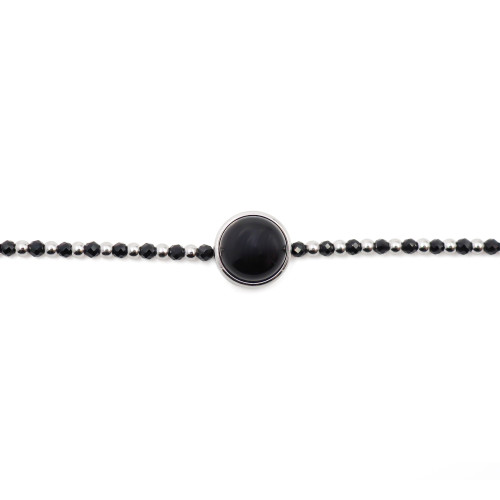Bracelet acier - onyx - cabochon 11mm - 15+4cm - Carla Valenti