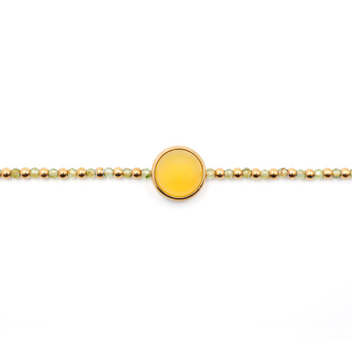 Bracelet acier doré - quartz jaune - agate jaune - cabochon 11mm - 15+4cm - Carla Valenti