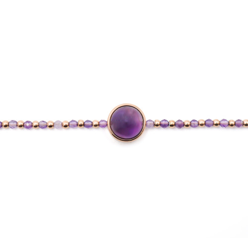 Bracelet acier rosé - améthyste - cabochon 11mm - 15+4cm - Carla Valenti