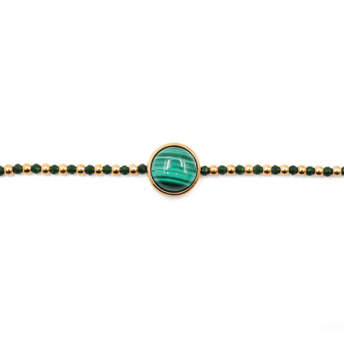 Bracelet acier doré - sandstone verte - malachite - cabochon 11mm - 15+4cm - Carla Valenti