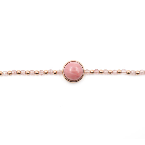 Bracelet acier rosé - quartz rose - rhodonite - cabochon 11mm - 15+4cm - Carla Valenti