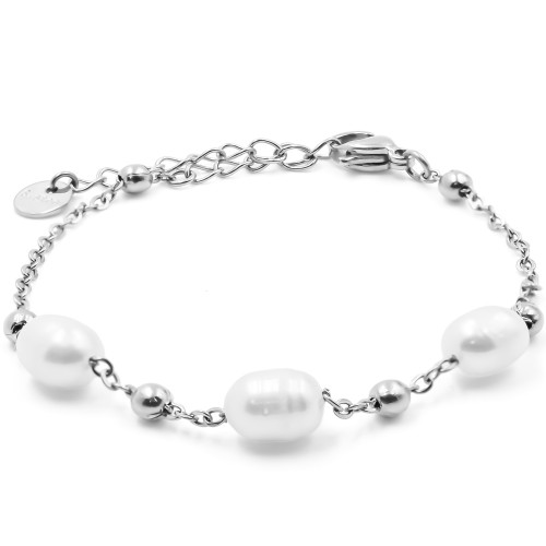 Bracelet acier - perles naturelles - 15+4cm - Carla Valenti