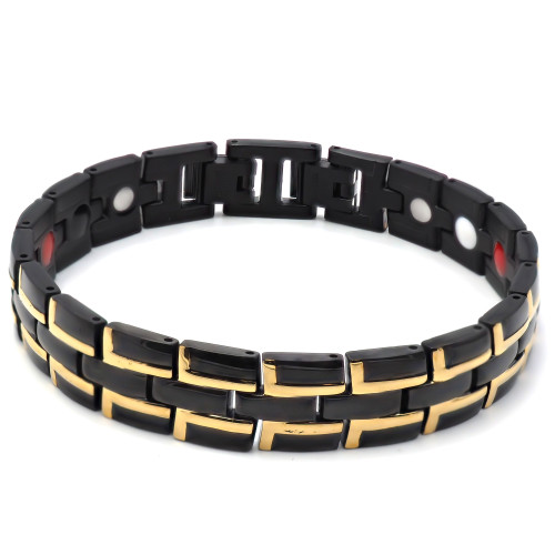 Bracelet magnétique en acier - PVD doré et acier - largeur 12mm - longueur 21cm - Carla Valenti