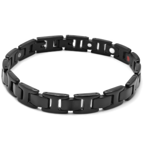 Bracelet magnétique en acier - PVD noir - largeur 12mm - longueur 21cm - Carla Valenti