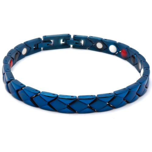 Bracelet magnétique en acier - PVD bleu et acier - largeur 12mm - longueur 21cm - Carla Valenti