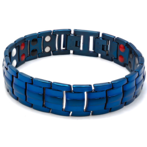 Bracelet magnétique en acier - PVD bleu et acier - largeur 8mm - longueur 21cm - Carla Valenti