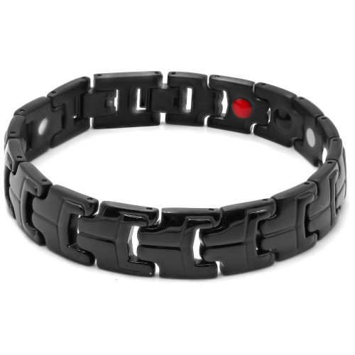 Bracelet magnétique en acier - PVD noir et doré - largeur 12mm - longueur 21cm - Carla Valenti