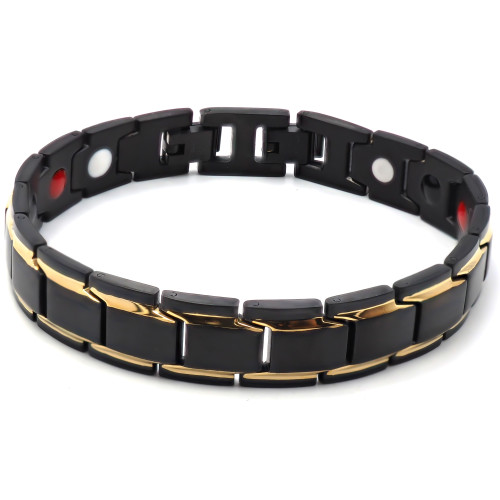 Bracelet magnétique en acier - PVD noir et doré - largeur 12mm - longueur 21cm - Carla Valenti