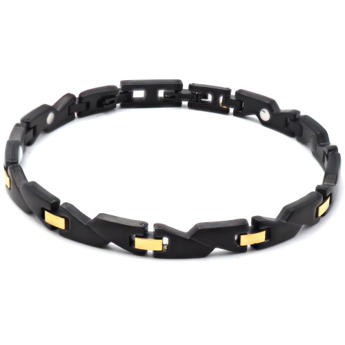 Bracelet magnétique en acier - PVD noir et doré - largeur 6mm - 21cm - Carla Valenti