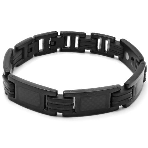 Bracelet magnétique en acier - PVD noir et doré - largeur 8mm - 21cm - Carla Valenti