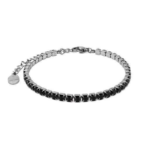 Bracelet acier - zircons imitation spinelle noire rond facettés 3mm - 15+5cm - Carla Valenti