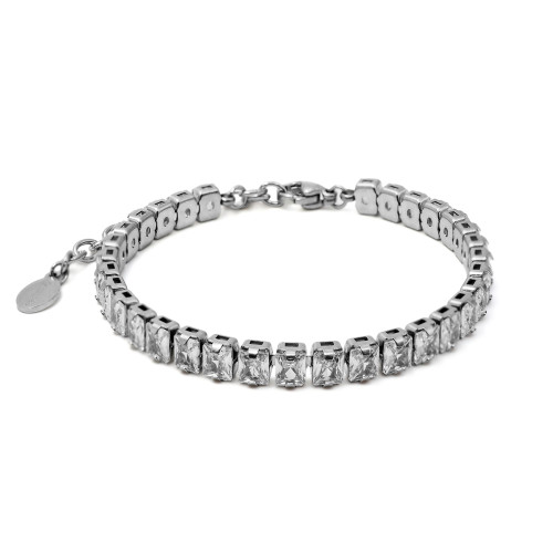 Bracelet acier - zircons blancs facettés rectangulaires 4x3mm - 15+5cm - Carla Valenti