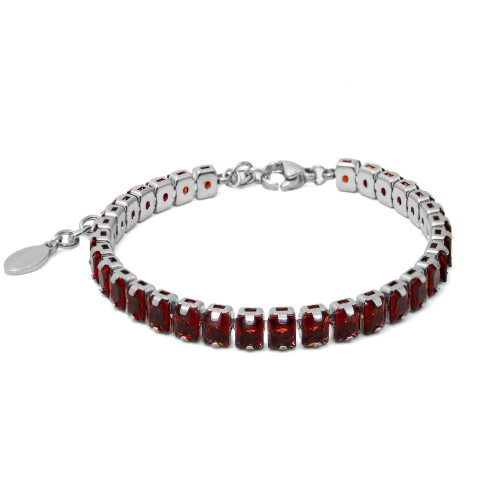 Bracelet acier - imitation rubis carrés facettés 4x4mm - 15+5cm - Carla Valenti