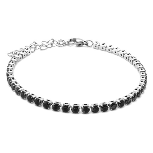 Bracelet acier  - zircons noirs ronds facettés 3mm - 15+5cm - Carla Valenti