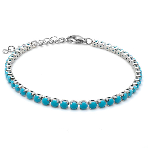 Bracelet acier - pierre imitation turquoise facettée 3mm - 15+5cm - Carla Valenti
