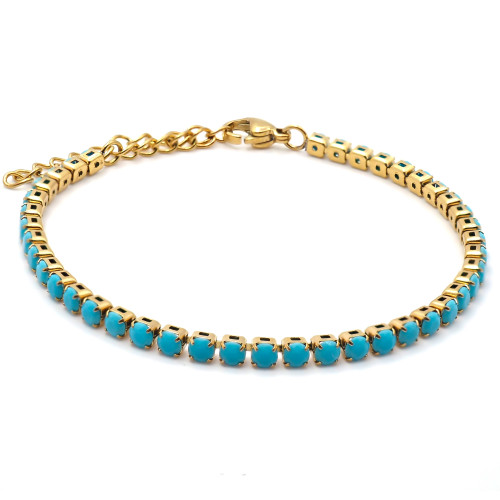 Bracelet acier - PVD doré - pierre imitation turquoise facettée 3mm - 15+5cm - Carla Valenti