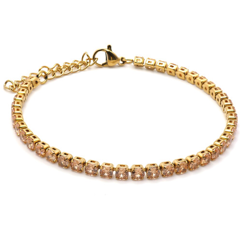 Bracelet acier - PVD doré - zircons champagnes facettés 3mm - 15+5cm - Carla Valenti