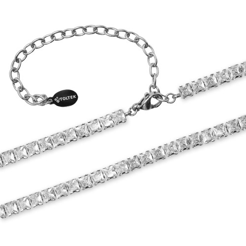 Collier acier - zircons carrés facettés 4x4mm - 31+9cm - Carla Valenti