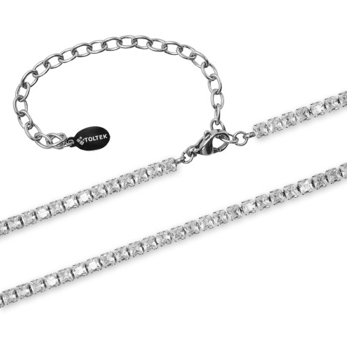 Collier acier - zircons carrés facettés 3x3mm - 31+9cm - Carla Valenti