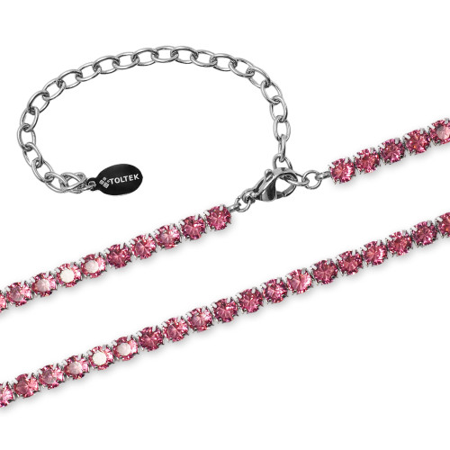 Collier acier - imitation topaze rose facettés ronds facettés 3mm - 31+9cm - Carla Valenti
