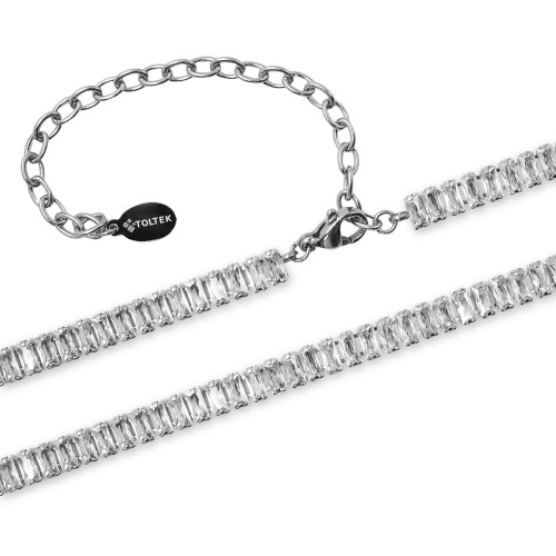 Collier acier - zircons rectangulaires facettés  2,5x5mm - 31+9cm - Carla Valenti