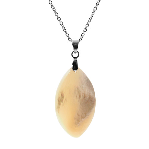 Collier acier - nacre blanche - 34x20x3mm - 45+5cm - Carla Valenti