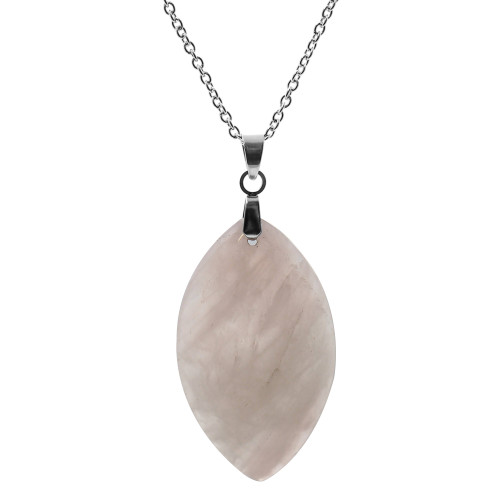 Collier acier - quartz rose - 34x20x3mm - 45+5cm - Carla Valenti