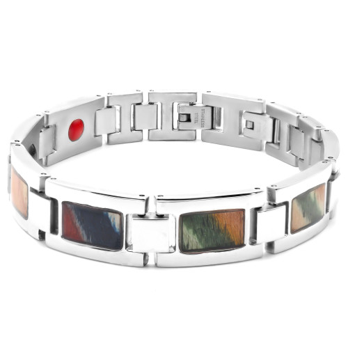 Bracelet Bois Infini - acier magnétique, bois multicolore incrusté - William Spencer