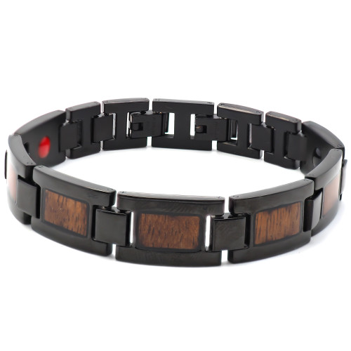 Bracelet Koa Magnétique - acier magnétique, PVD noir, bois koa incrusté - William Spencer