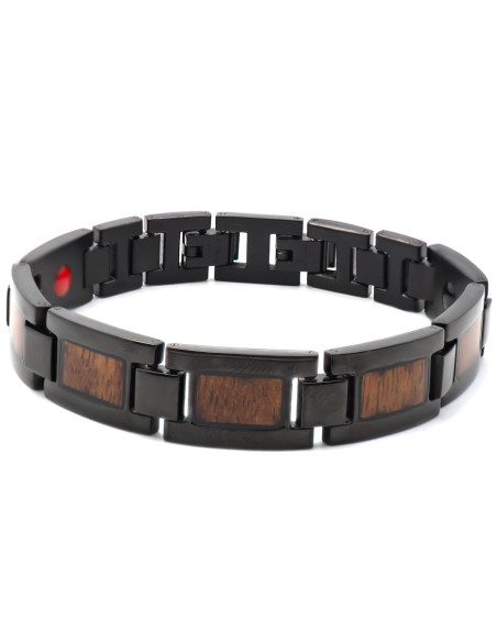 Bracelet Koa Magnétique - acier magnétique, PVD noir, bois koa incrusté - William Spencer