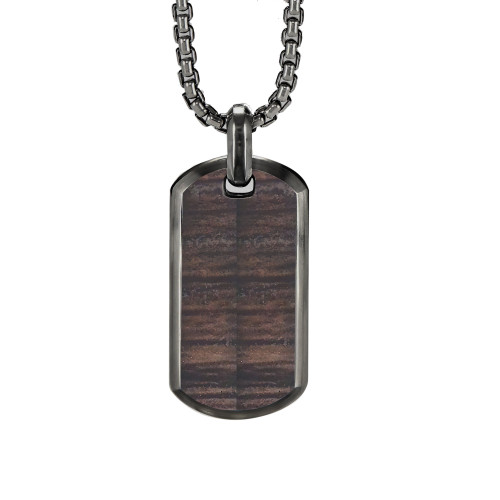 Collier Obsidian Cervus - acier PVD noir, imitation bois cerf incrusté - William Spencer