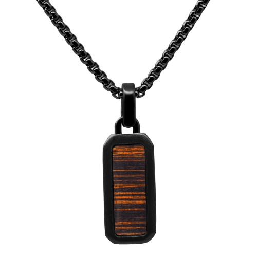 Collier Bois Enigmatique - acier PVD noir, bois teinté incrusté - William Spencer