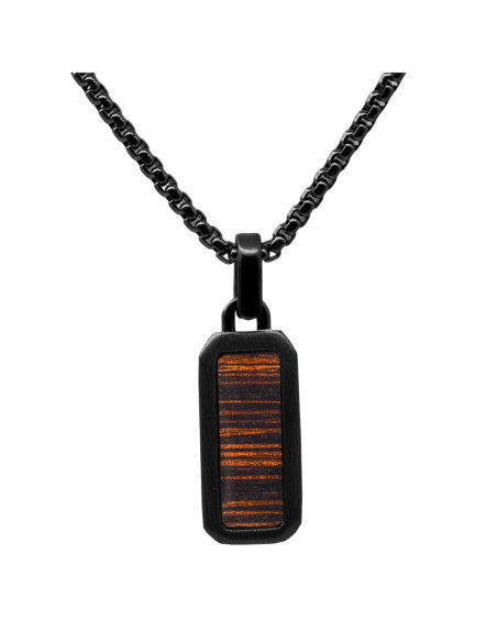 Collier Bois Enigmatique - acier PVD noir, bois teinté incrusté - William Spencer