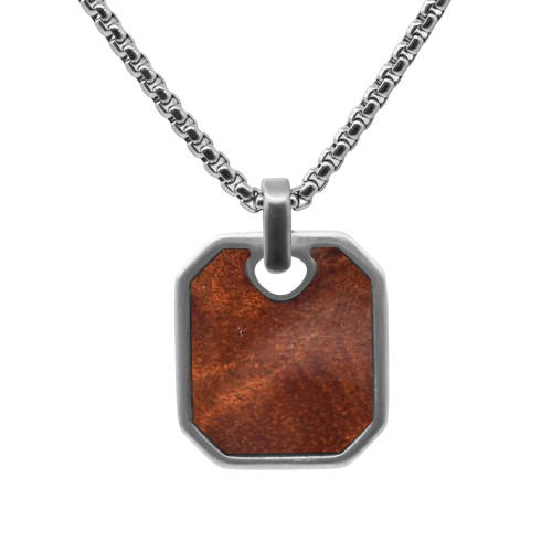Collier Bois Serein - acier PVD noir, bois teinté incrusté marron - William Spencer