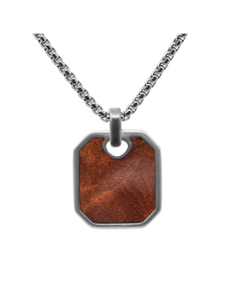 Collier Bois Serein - acier PVD noir, bois teinté incrusté marron - William Spencer