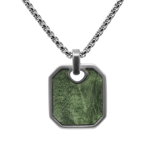 Collier Vert Solaire - acier PVD noir, bois teinté incrusté vert - William Spencer