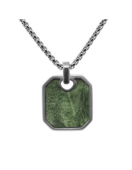 Collier Vert Solaire - acier PVD noir, bois teinté incrusté vert - William Spencer