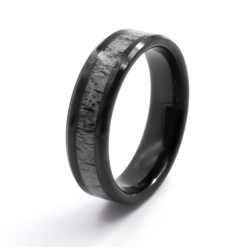 Bague Noir Sauvage - tungstène PVD noir, bois de cerf incrusté - William Spencer