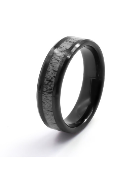 Bague Noir Sauvage - tungstène PVD noir, bois de cerf incrusté - William Spencer
