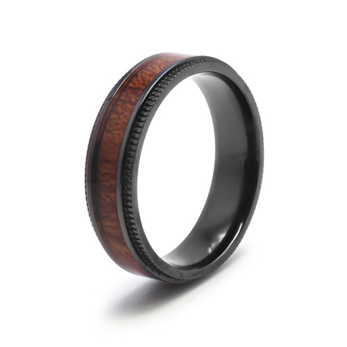 Bague Koa Sombre - black zirconium PVD noir, bois koa incrusté - William Spencer